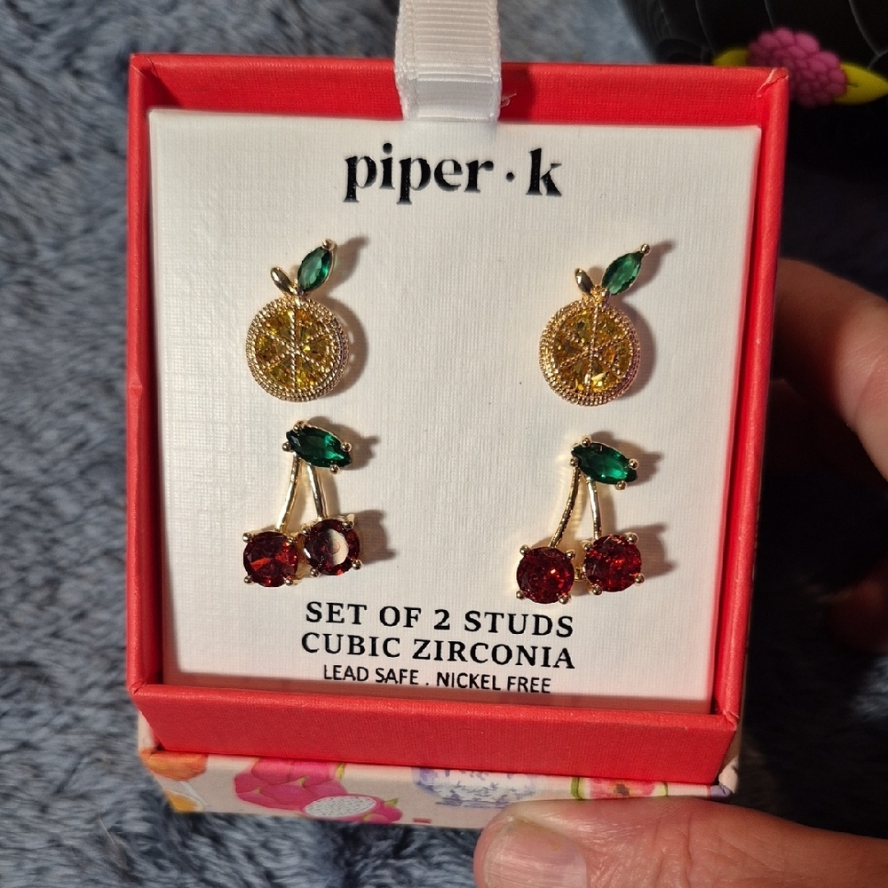 🍒🍋Piper K Lemon And Cherry Fruit-Themed Earrings New In Box
